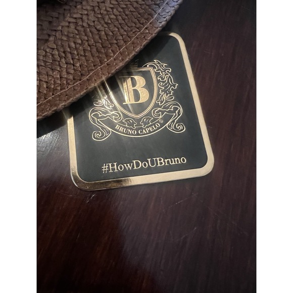 NWT Bruno Capelo Men's Straw Fedora Hat XL Brown w/ Feather – 7 1/4-7 3/8 - Picture 2 of 5